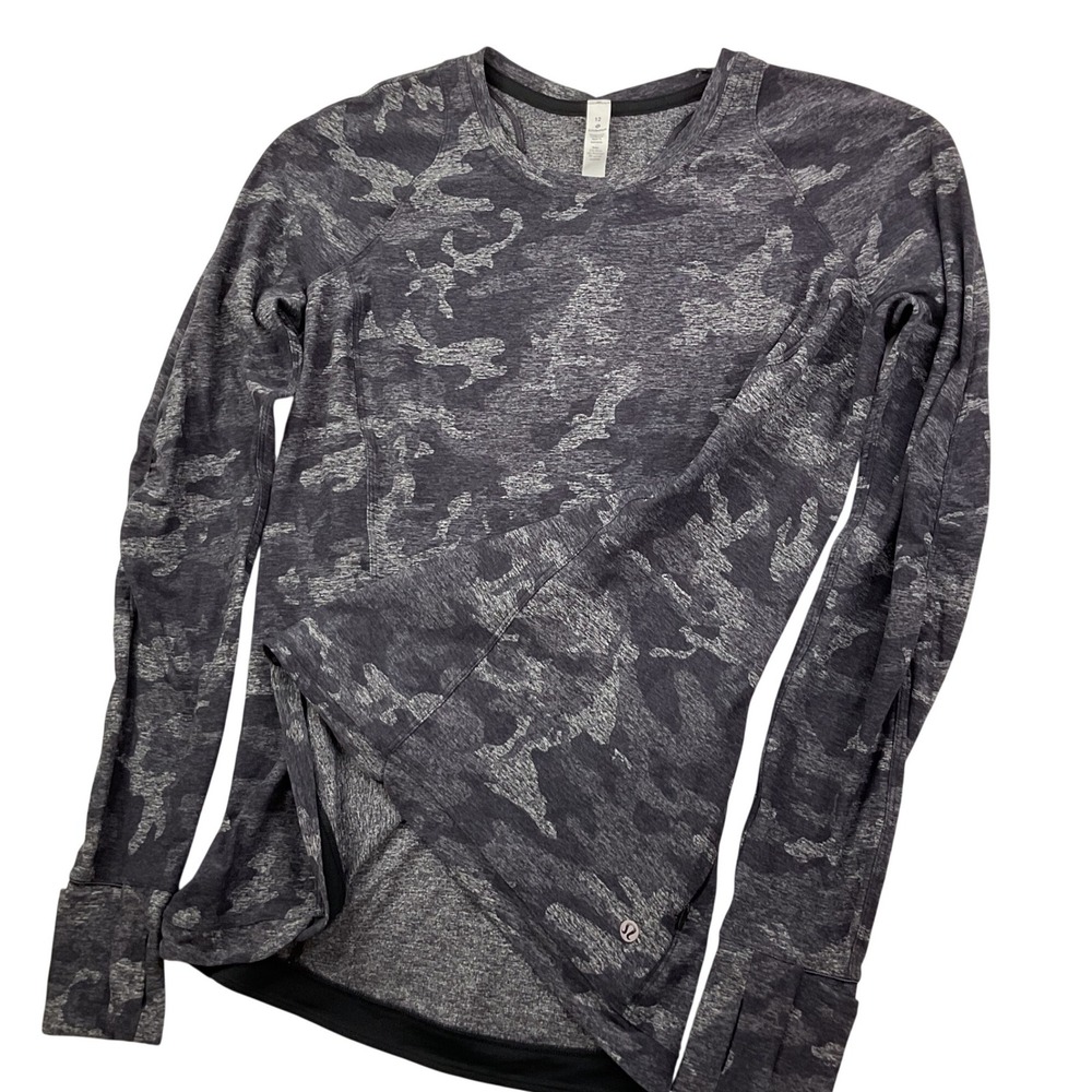 Lululemon Top Its Rulu Run Long Sleeve Crew Pullover Camo LW3DCAS Women Sz 12